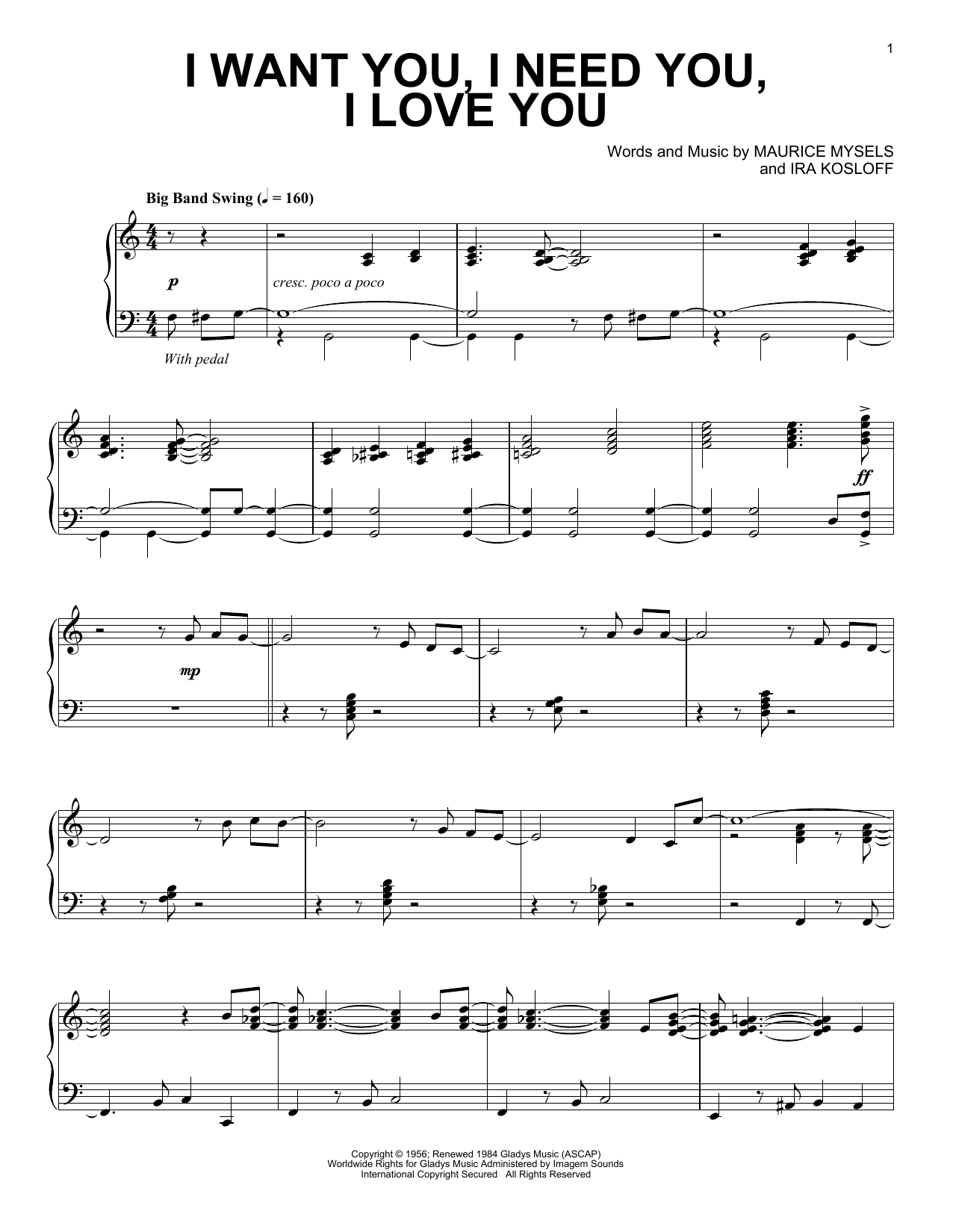 Download Elvis Presley I Want You, I Need You, I Love You [Jazz version] Sheet Music and learn how to play Piano Solo PDF digital score in minutes