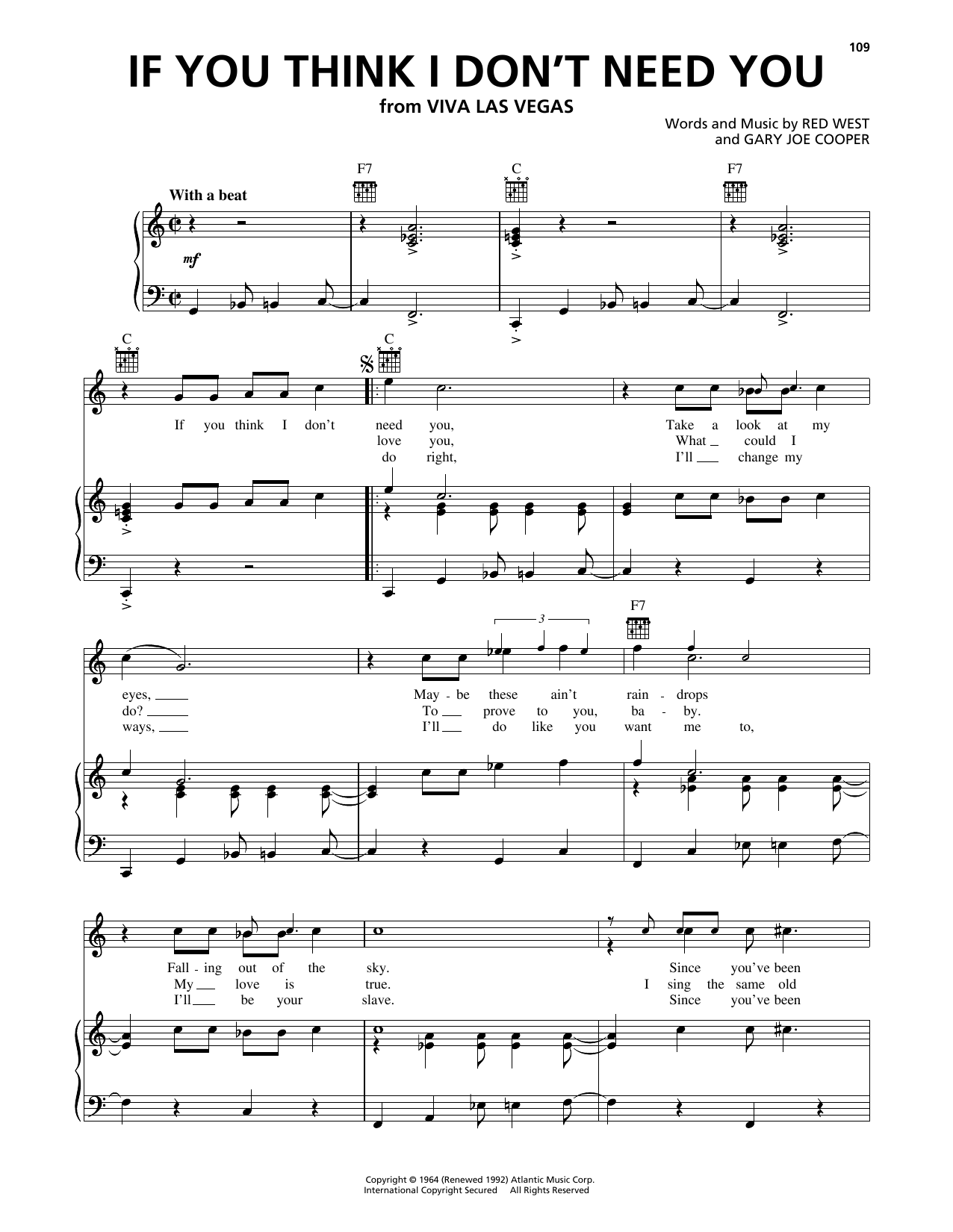 Download Elvis Presley If You Think I Don't Need You Sheet Music and learn how to play Piano, Vocal & Guitar Chords (Right-Hand Melody) PDF digital score in minutes