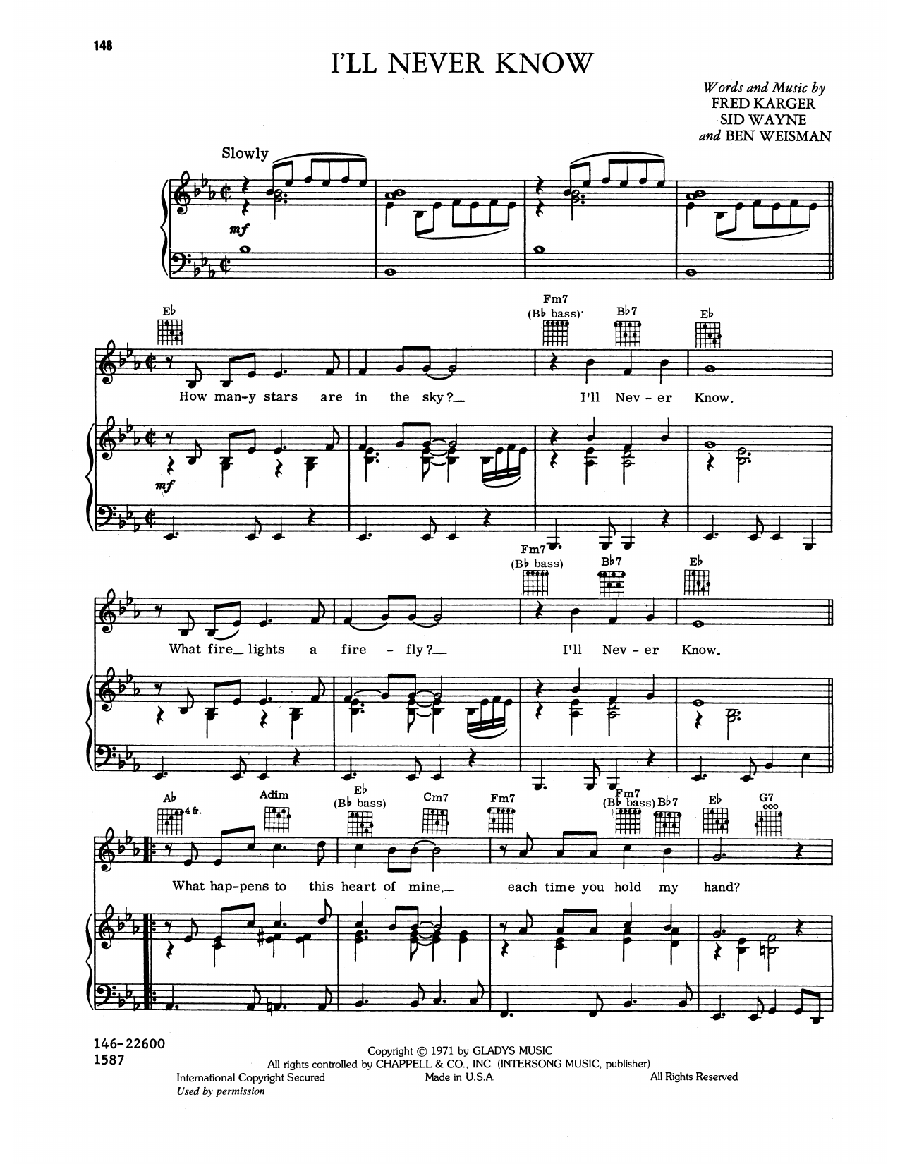 Download Elvis Presley I'll Never Know Sheet Music and learn how to play Piano, Vocal & Guitar Chords (Right-Hand Melody) PDF digital score in minutes