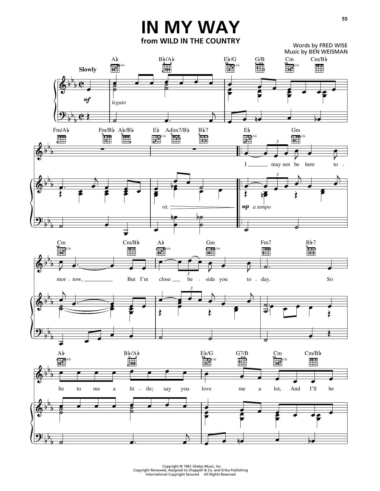 Download Elvis Presley In My Way Sheet Music and learn how to play Piano, Vocal & Guitar Chords (Right-Hand Melody) PDF digital score in minutes