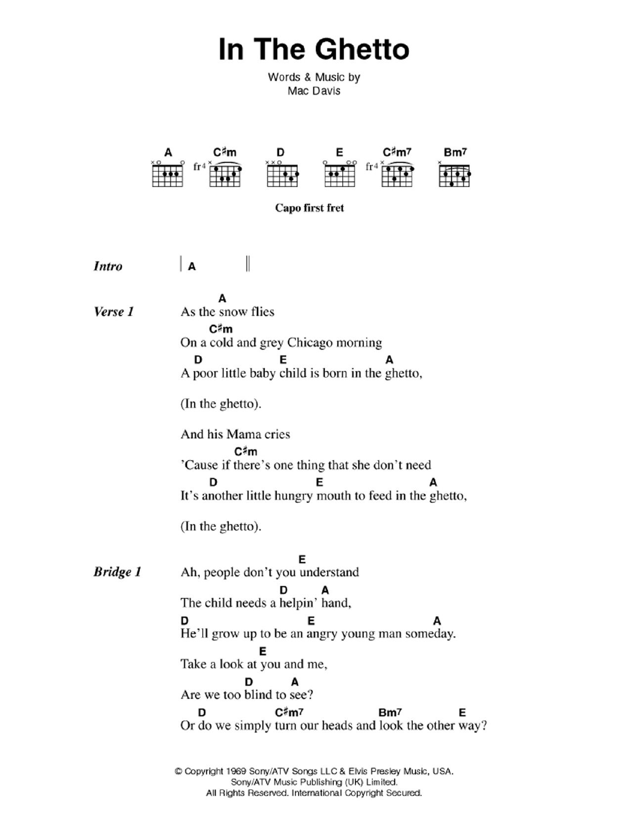 Download Elvis Presley In The Ghetto Sheet Music and learn how to play Ukulele PDF digital score in minutes