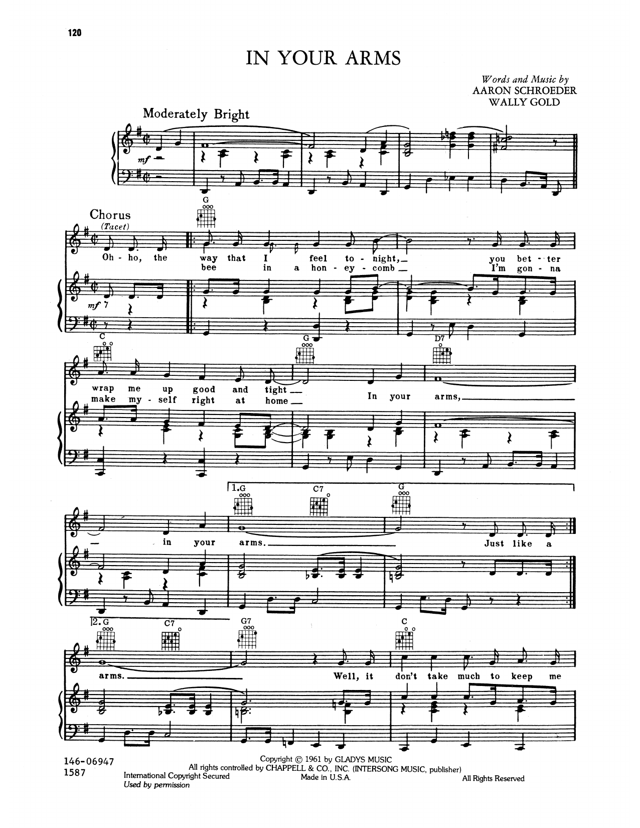 Download Elvis Presley In Your Arms Sheet Music and learn how to play Piano, Vocal & Guitar Chords (Right-Hand Melody) PDF digital score in minutes
