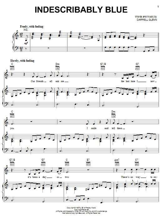 Download Elvis Presley Indescribably Blue Sheet Music and learn how to play Lyrics & Chords PDF digital score in minutes