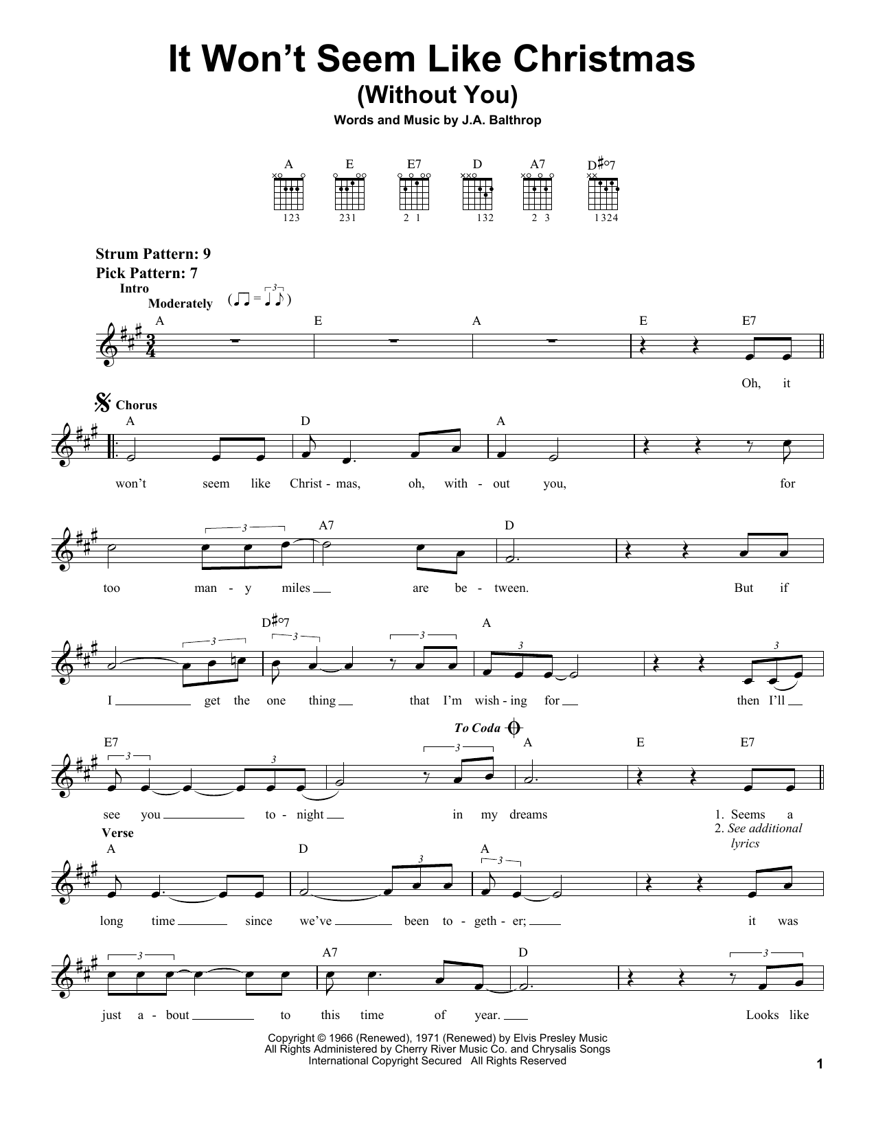 Download Elvis Presley It Won't Seem Like Christmas (Without You) Sheet Music and learn how to play Easy Guitar PDF digital score in minutes