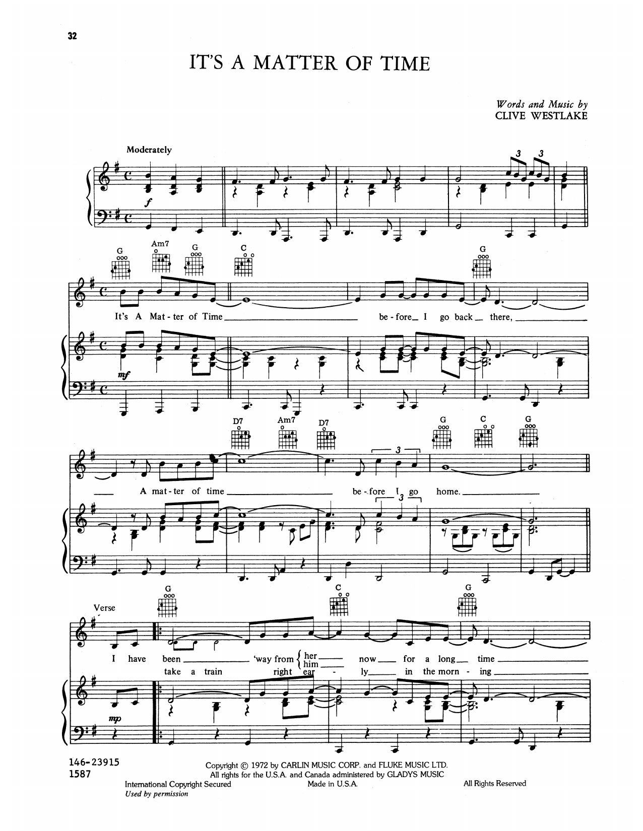 Download Elvis Presley It's A Matter Of Time Sheet Music and learn how to play Piano, Vocal & Guitar Chords (Right-Hand Melody) PDF digital score in minutes
