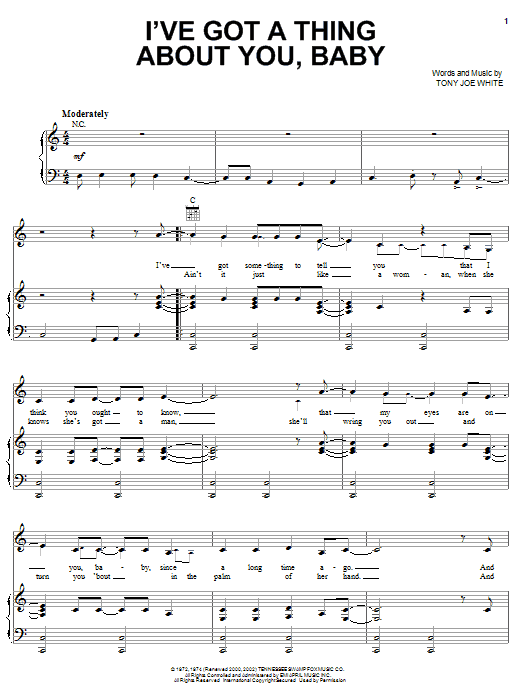 Download Elvis Presley I've Got A Thing About You, Baby Sheet Music and learn how to play Piano, Vocal & Guitar (Right-Hand Melody) PDF digital score in minutes