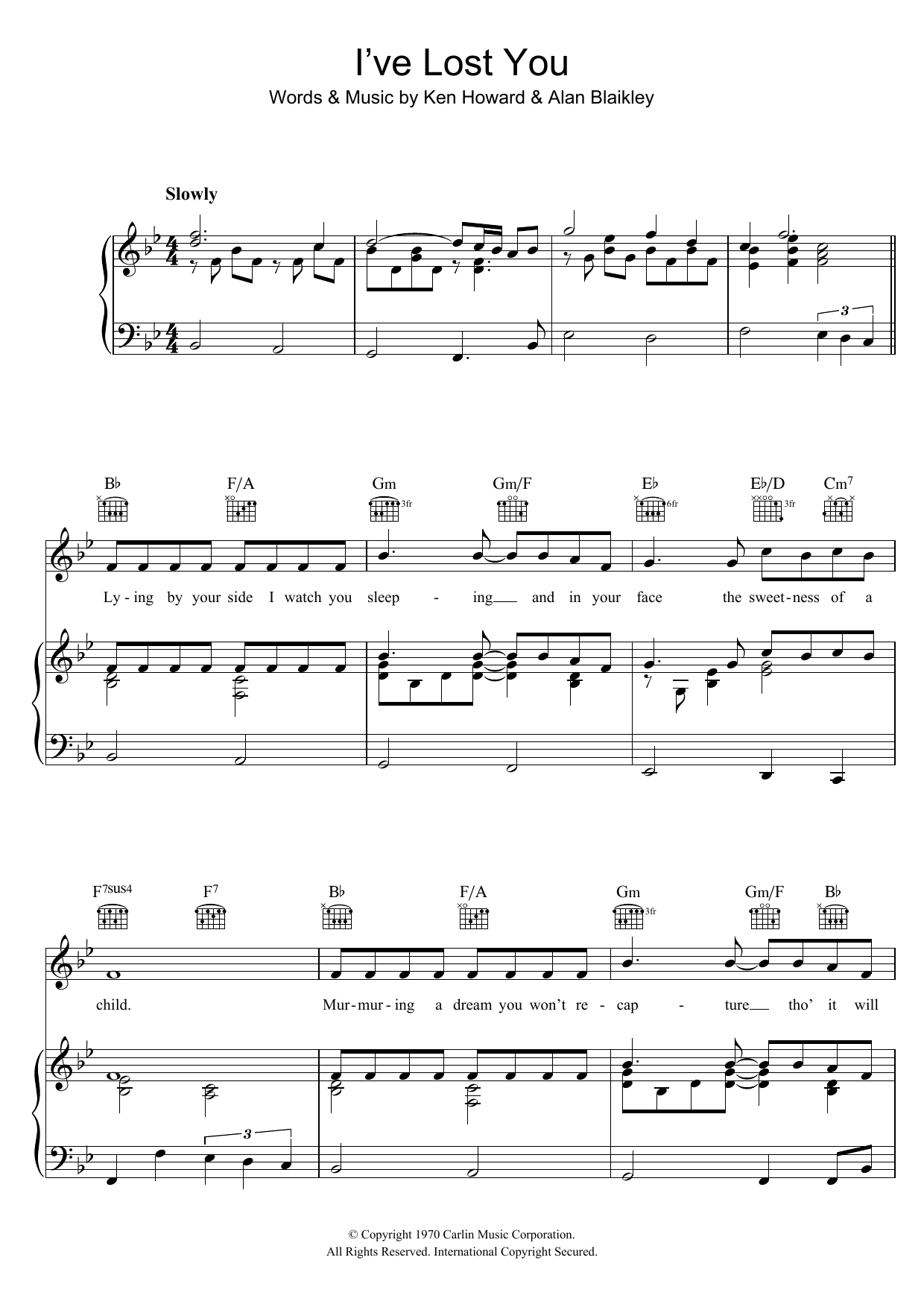 Download Elvis Presley I've Lost You Sheet Music and learn how to play Piano, Vocal & Guitar (Right-Hand Melody) PDF digital score in minutes