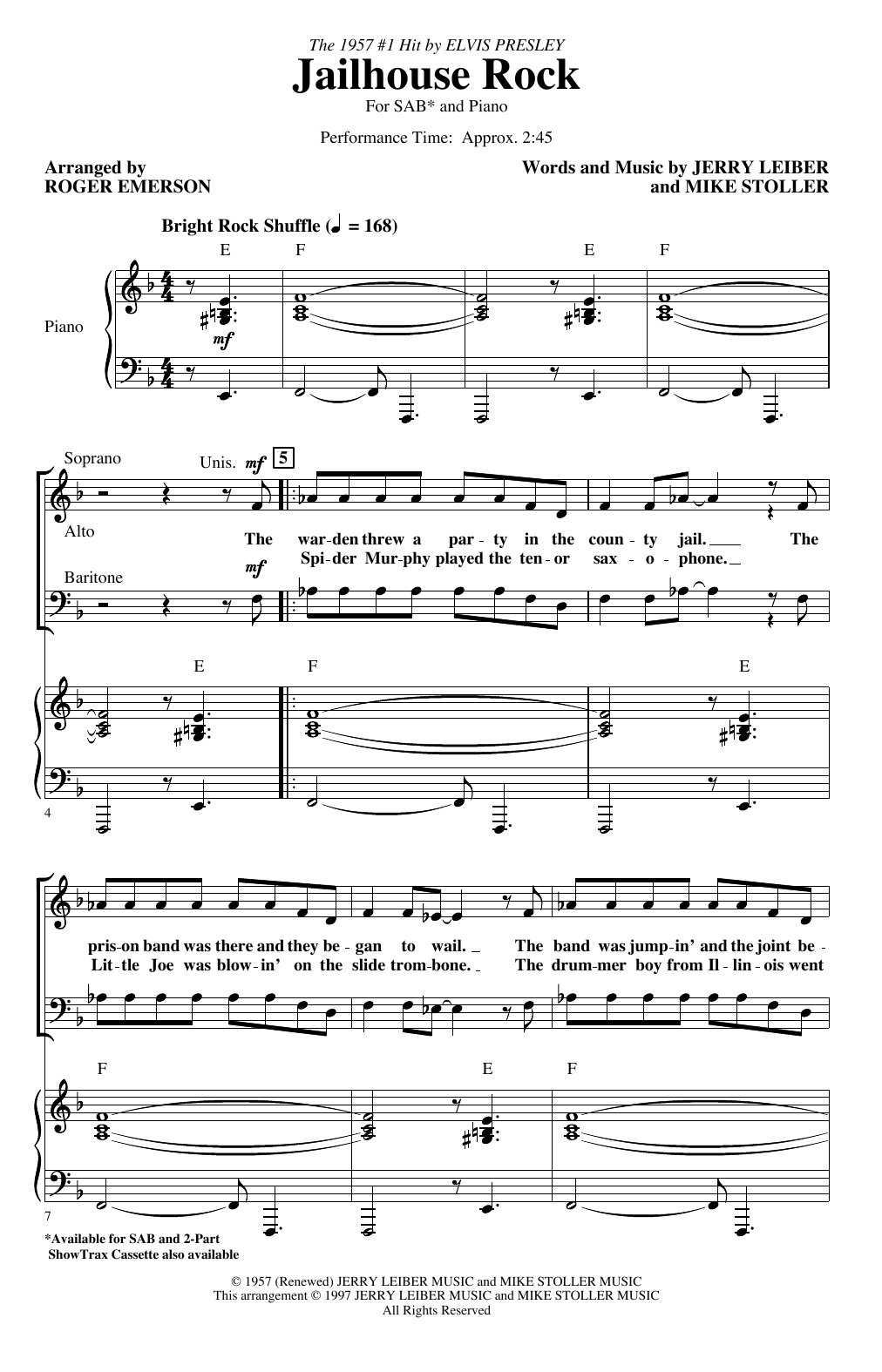 Download Elvis Presley Jailhouse Rock (arr. Roger Emerson) Sheet Music and learn how to play 2-Part Choir PDF digital score in minutes