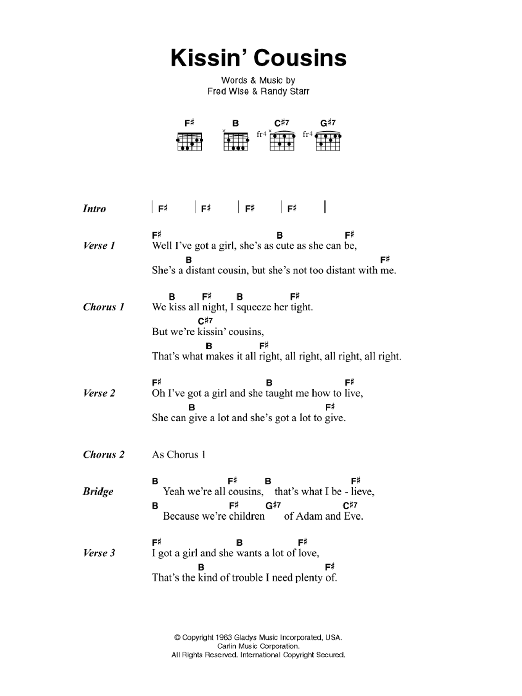 Download Elvis Presley Kissin' Cousins Sheet Music and learn how to play Lyrics & Chords PDF digital score in minutes