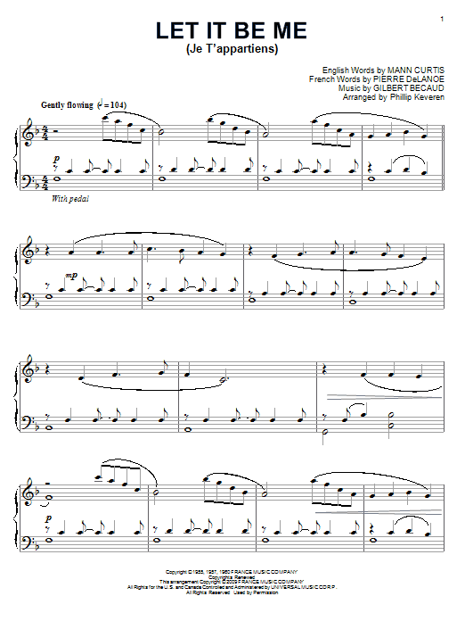 Download Elvis Presley Let It Be Me (Je T'appartiens) Sheet Music and learn how to play Piano PDF digital score in minutes