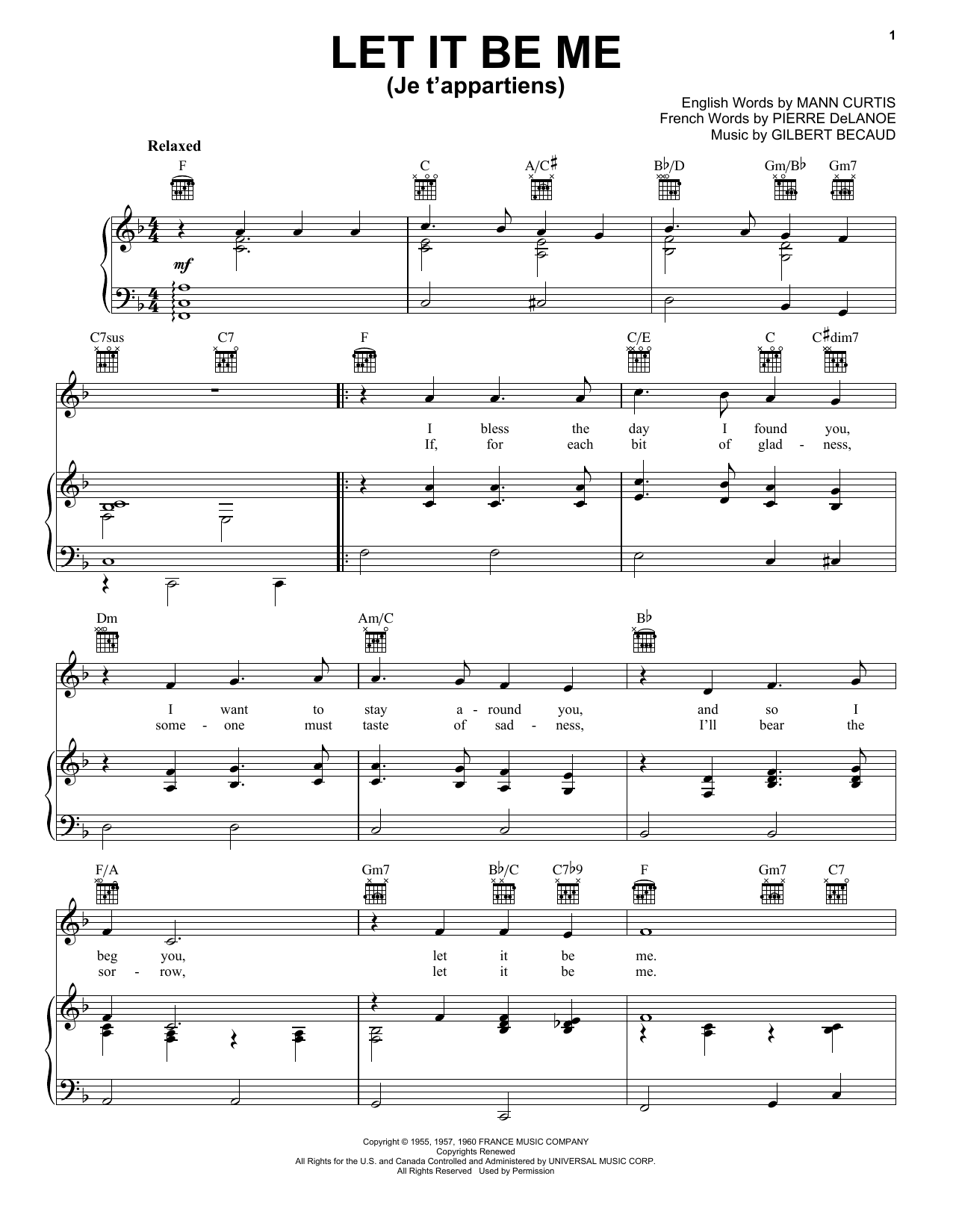 Download Elvis Presley Let It Be Me (Je T'appartiens) Sheet Music and learn how to play Lyrics & Chords PDF digital score in minutes