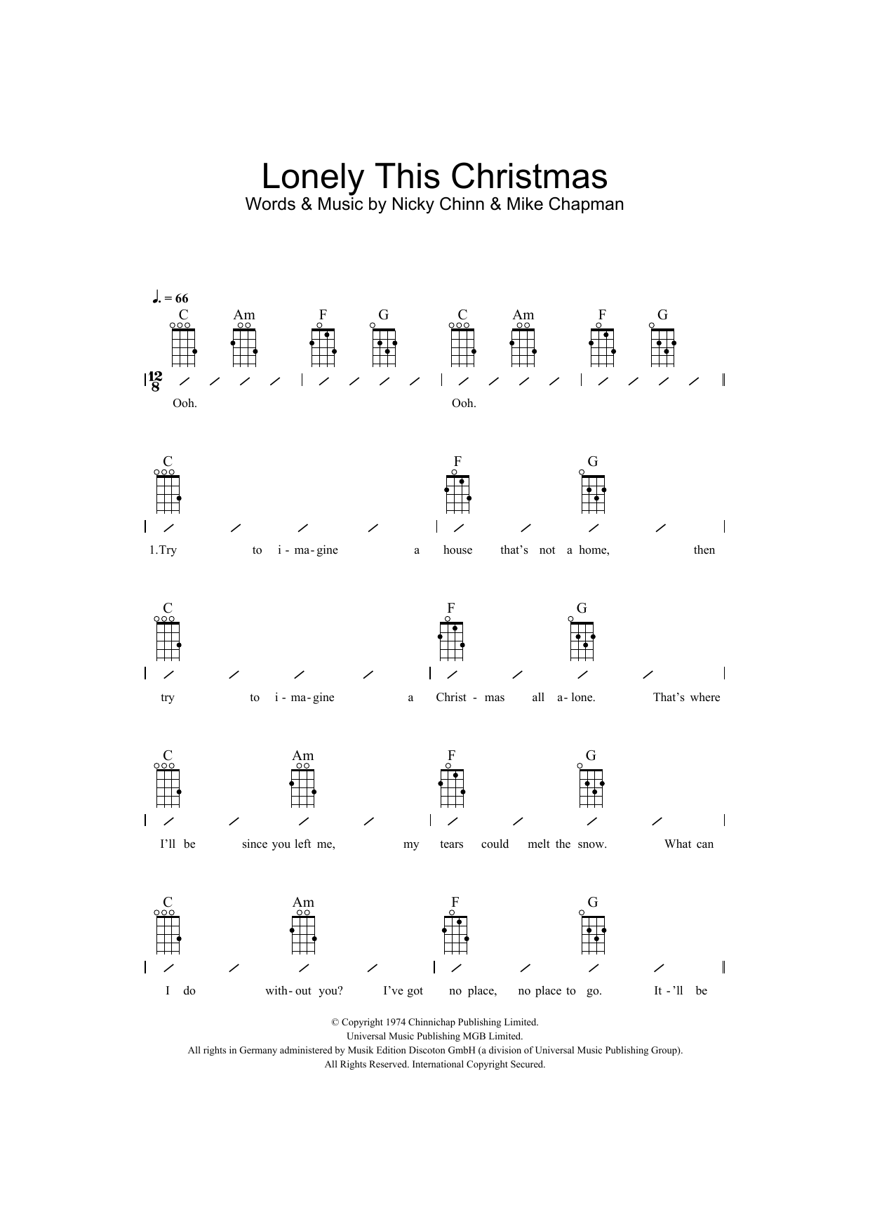 Download Elvis Presley Lonely This Christmas Sheet Music and learn how to play Ukulele with strumming patterns PDF digital score in minutes