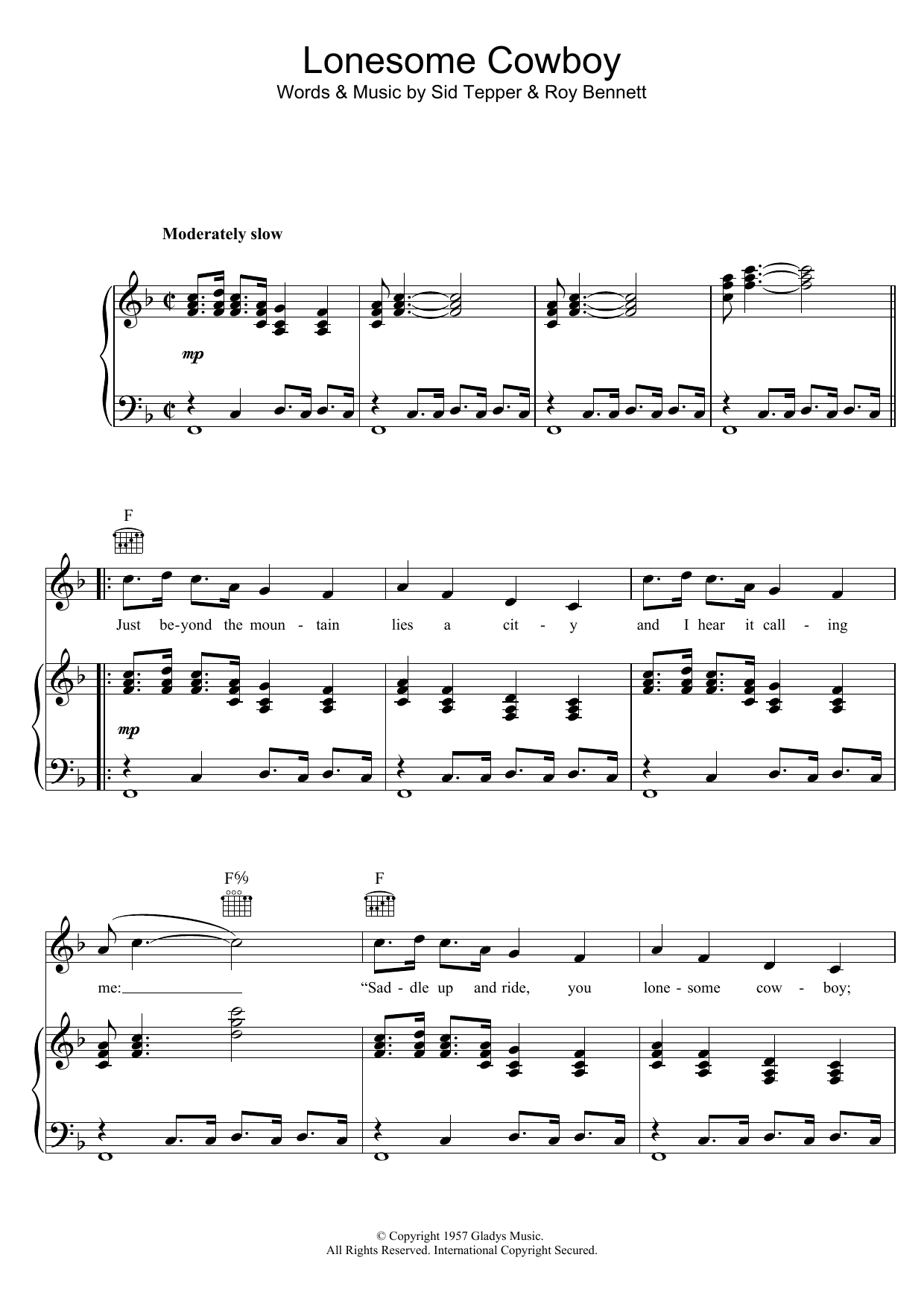 Download Elvis Presley Lonesome Cowboy Sheet Music and learn how to play Piano, Vocal & Guitar (Right-Hand Melody) PDF digital score in minutes