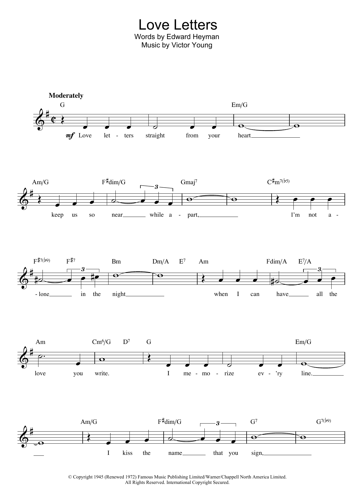 Download Elvis Presley Love Letters Sheet Music and learn how to play Lyrics & Chords PDF digital score in minutes
