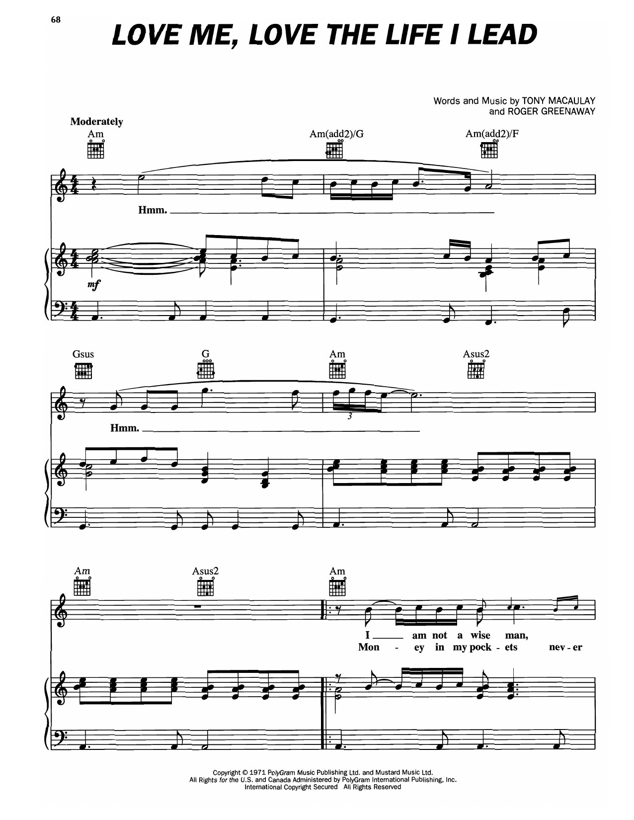 Download Elvis Presley Love Me, Love The Life I Lead Sheet Music and learn how to play Piano, Vocal & Guitar Chords (Right-Hand Melody) PDF digital score in minutes