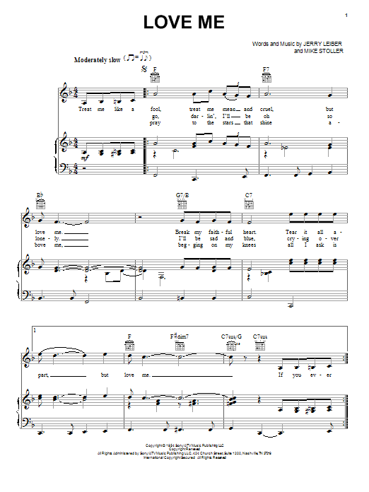 Download Elvis Presley Love Me Sheet Music and learn how to play Piano, Vocal & Guitar (Right-Hand Melody) PDF digital score in minutes