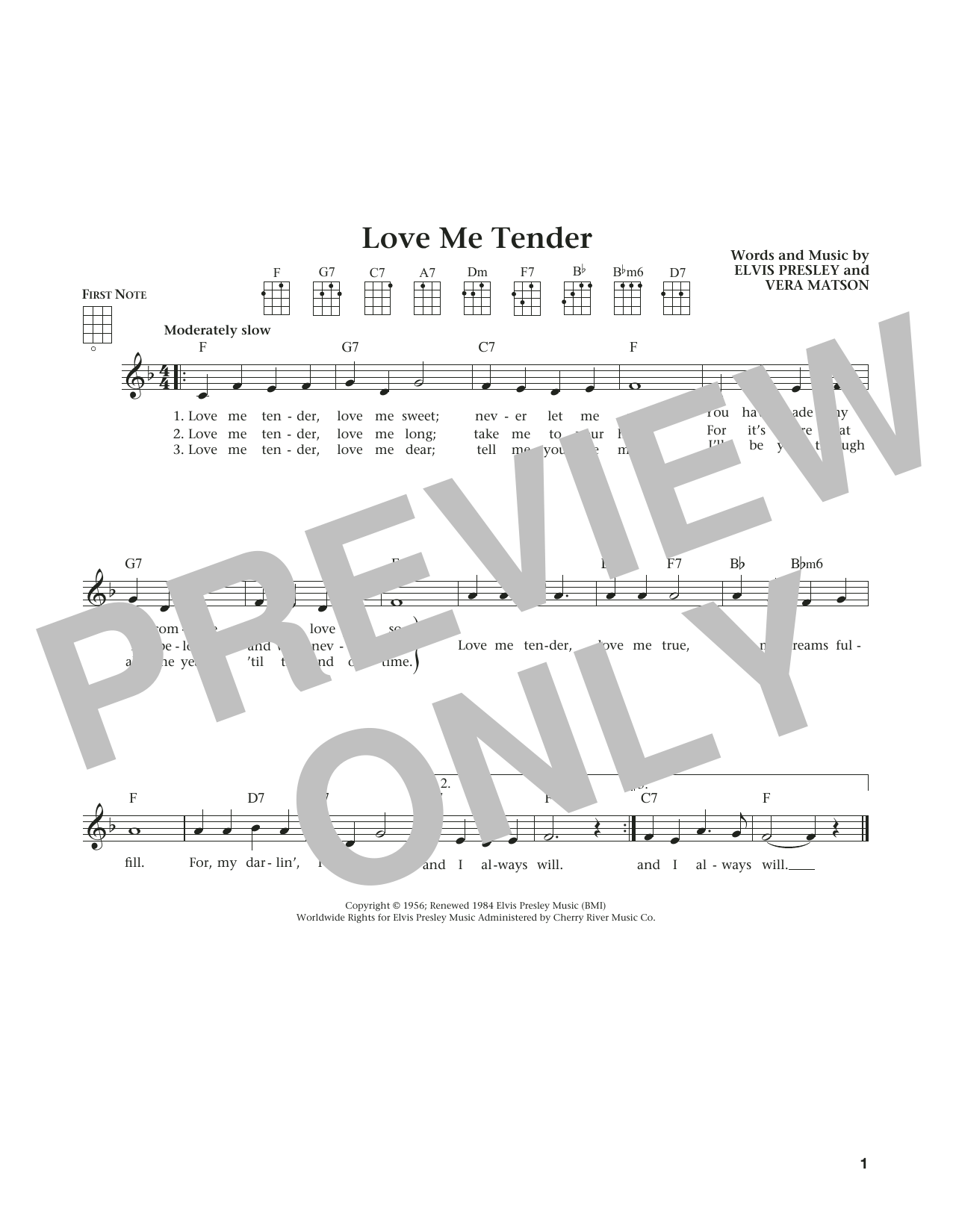 Download Elvis Presley Love Me Tender Sheet Music and learn how to play Ukulele PDF digital score in minutes