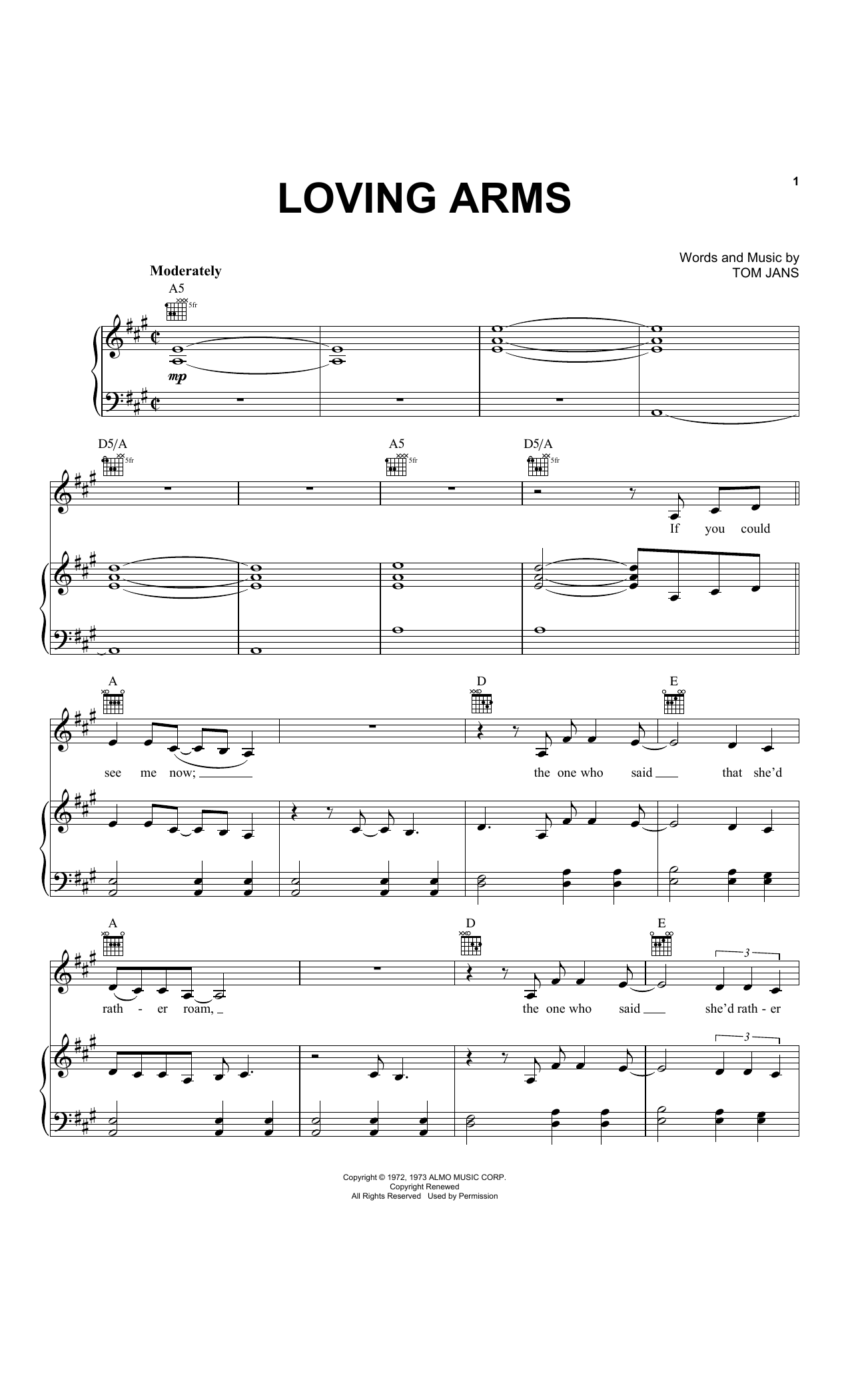 Download Elvis Presley Loving Arms Sheet Music and learn how to play Piano, Vocal & Guitar (Right-Hand Melody) PDF digital score in minutes