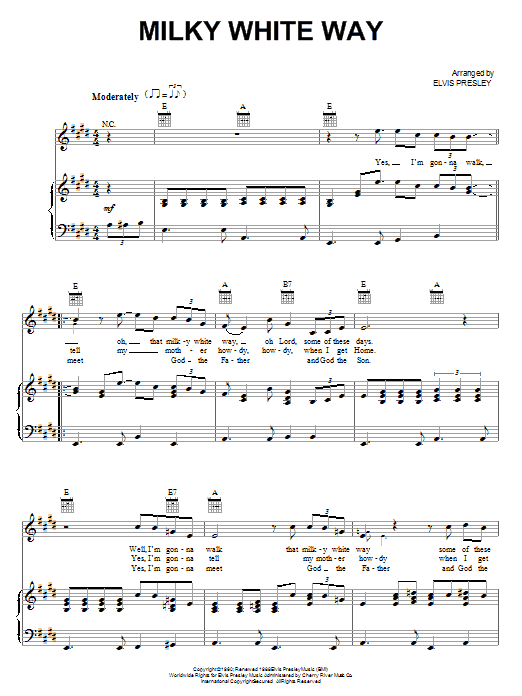 Download Elvis Presley Milky White Way Sheet Music and learn how to play Piano, Vocal & Guitar (Right-Hand Melody) PDF digital score in minutes