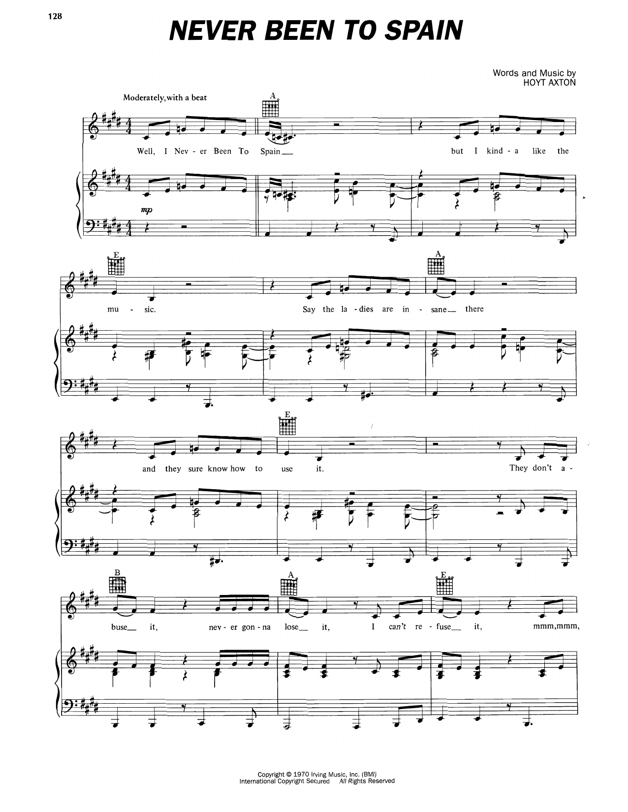 Download Elvis Presley Never Been To Spain Sheet Music and learn how to play Piano, Vocal & Guitar Chords (Right-Hand Melody) PDF digital score in minutes