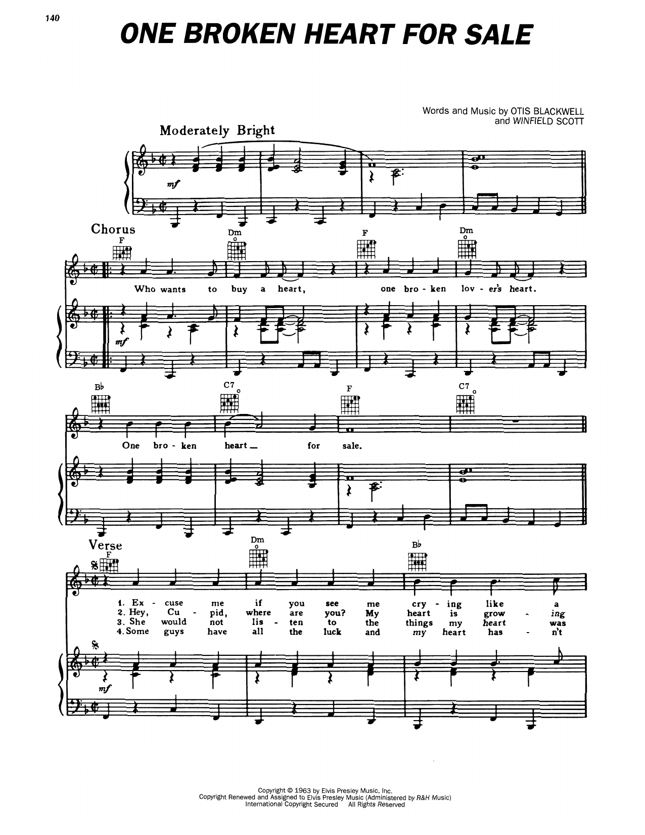 Download Elvis Presley One Broken Heart For Sale Sheet Music and learn how to play Lyrics & Chords PDF digital score in minutes