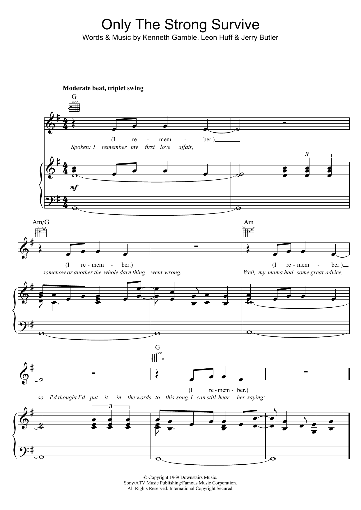 Download Elvis Presley Only The Strong Survive Sheet Music and learn how to play Piano, Vocal & Guitar Chords (Right-Hand Melody) PDF digital score in minutes
