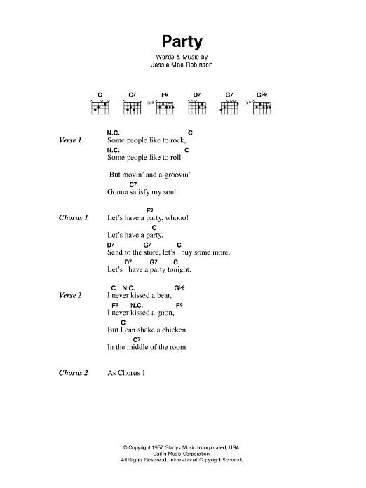 Download Elvis Presley Party Sheet Music and learn how to play Lyrics & Chords PDF digital score in minutes