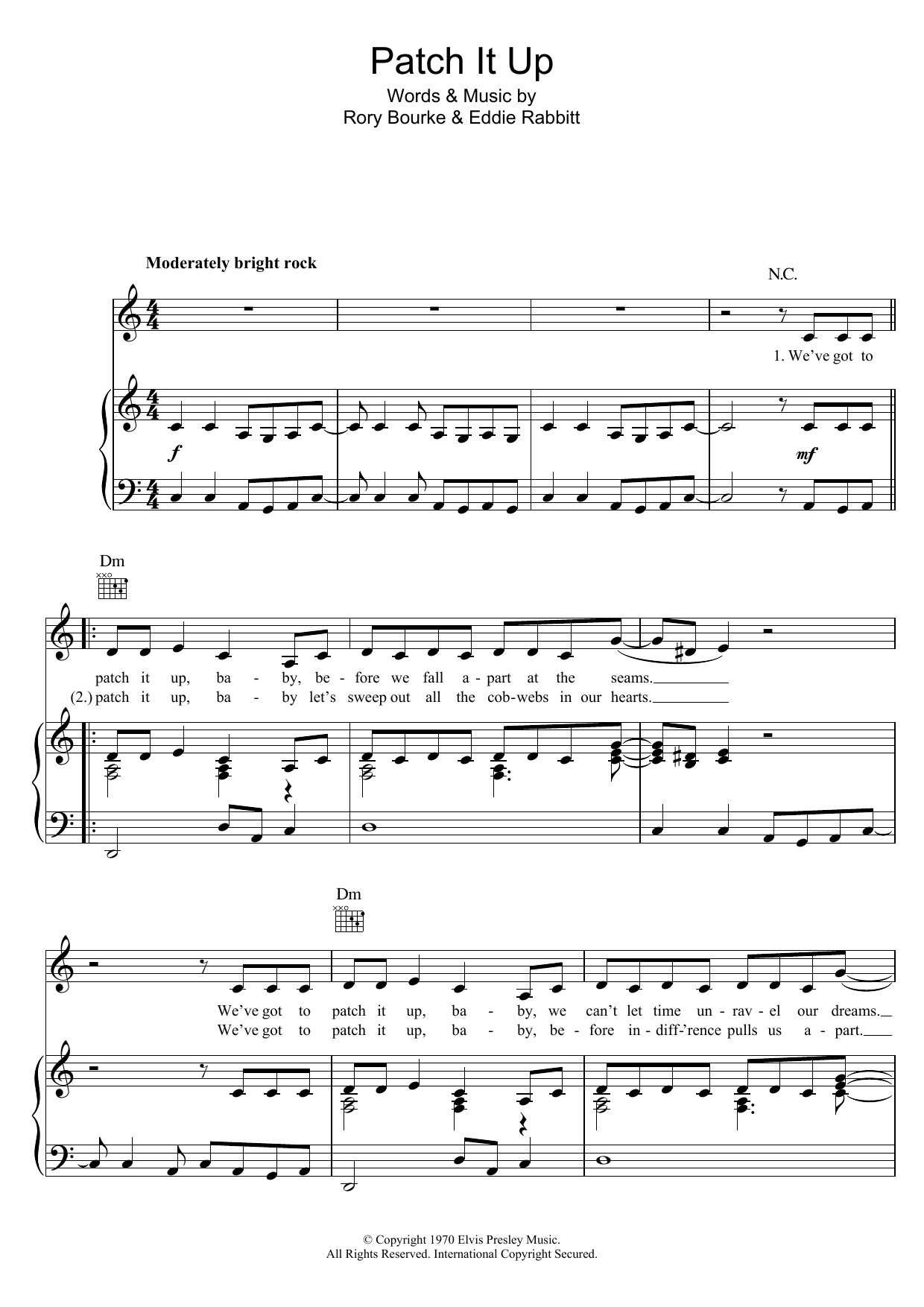 Download Elvis Presley Patch It Up Sheet Music and learn how to play Piano, Vocal & Guitar (Right-Hand Melody) PDF digital score in minutes