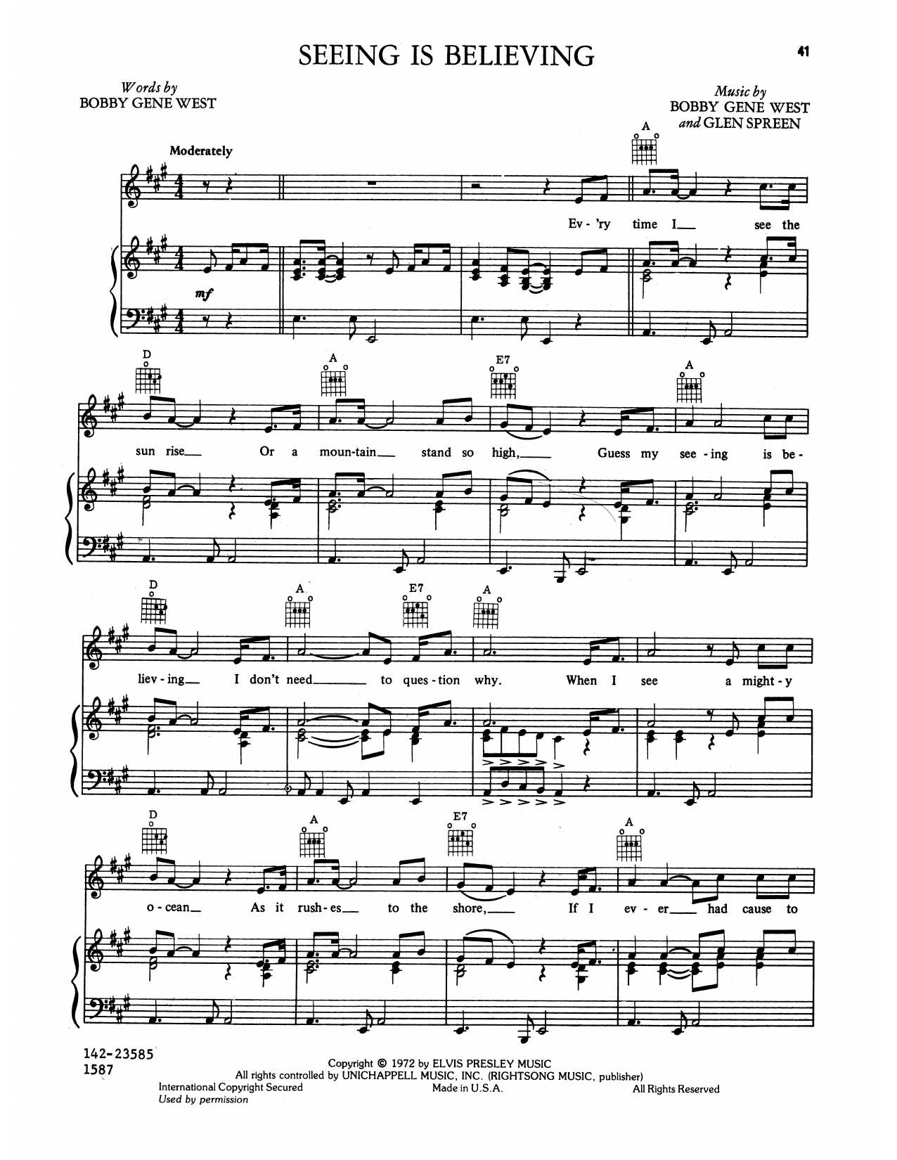 Download Elvis Presley Seeing Is Believing Sheet Music and learn how to play Piano, Vocal & Guitar Chords (Right-Hand Melody) PDF digital score in minutes