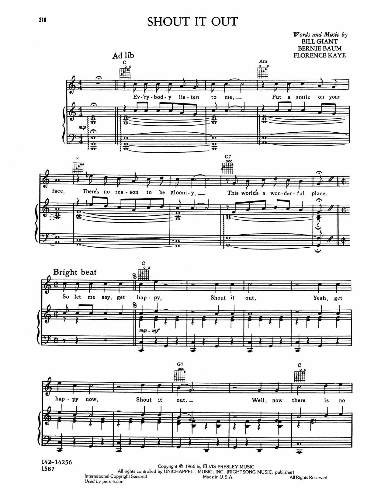 Download Elvis Presley Shout It Out Sheet Music and learn how to play Piano, Vocal & Guitar Chords (Right-Hand Melody) PDF digital score in minutes