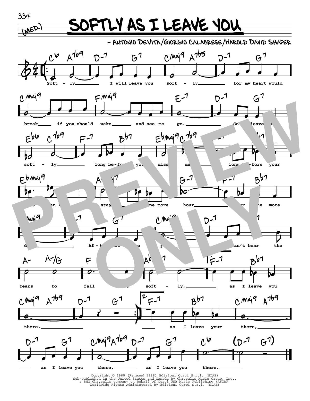 Download Elvis Presley Softly As I Leave You (High Voice) Sheet Music and learn how to play Real Book – Melody, Lyrics & Chords PDF digital score in minutes