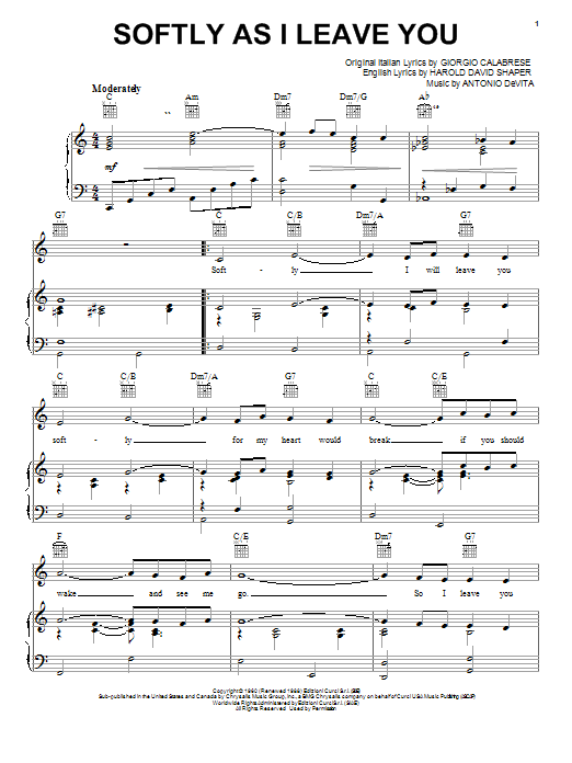 Download Elvis Presley Softly As I Leave You Sheet Music and learn how to play Real Book – Melody & Chords PDF digital score in minutes