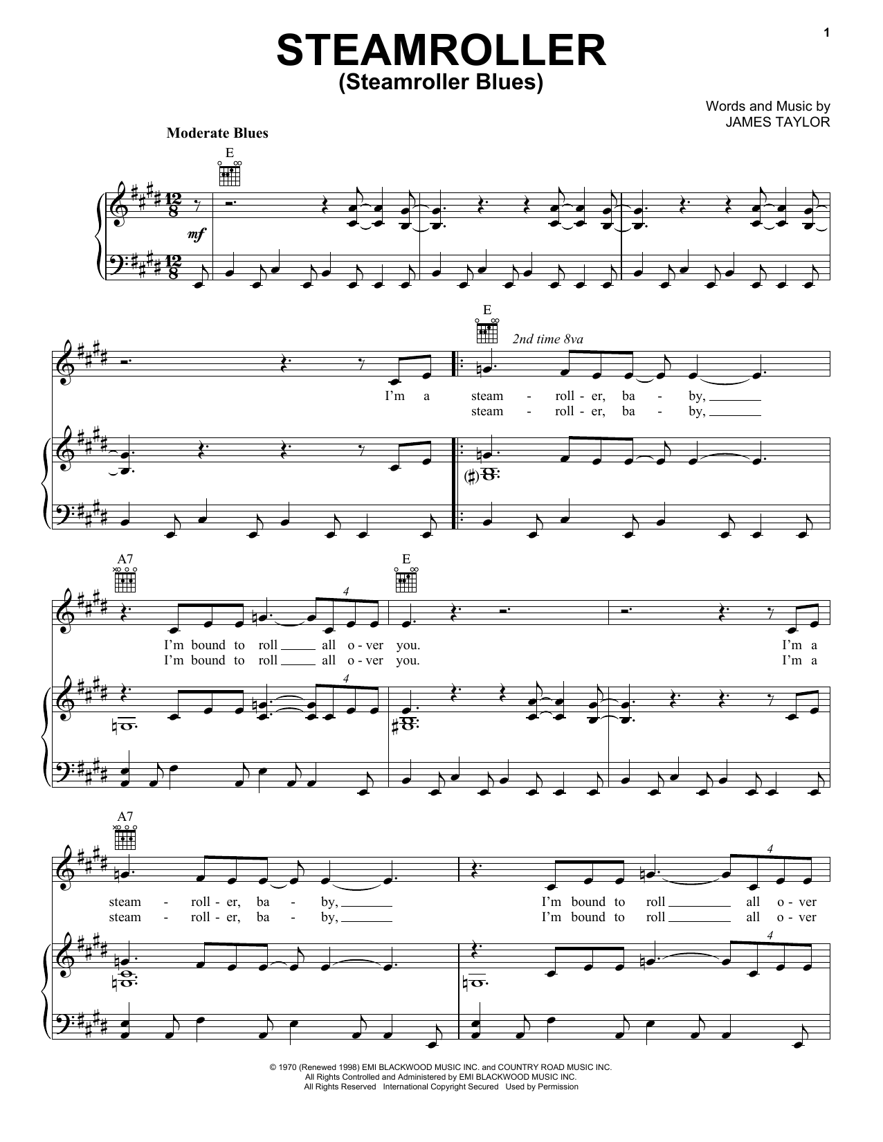 Download Elvis Presley Steamroller (Steamroller Blues) Sheet Music and learn how to play Piano, Vocal & Guitar (Right-Hand Melody) PDF digital score in minutes