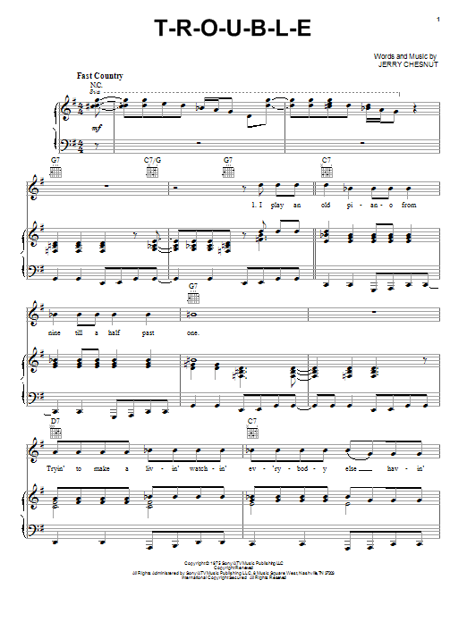 Download Elvis Presley T-R-O-U-B-L-E Sheet Music and learn how to play Piano, Vocal & Guitar (Right-Hand Melody) PDF digital score in minutes