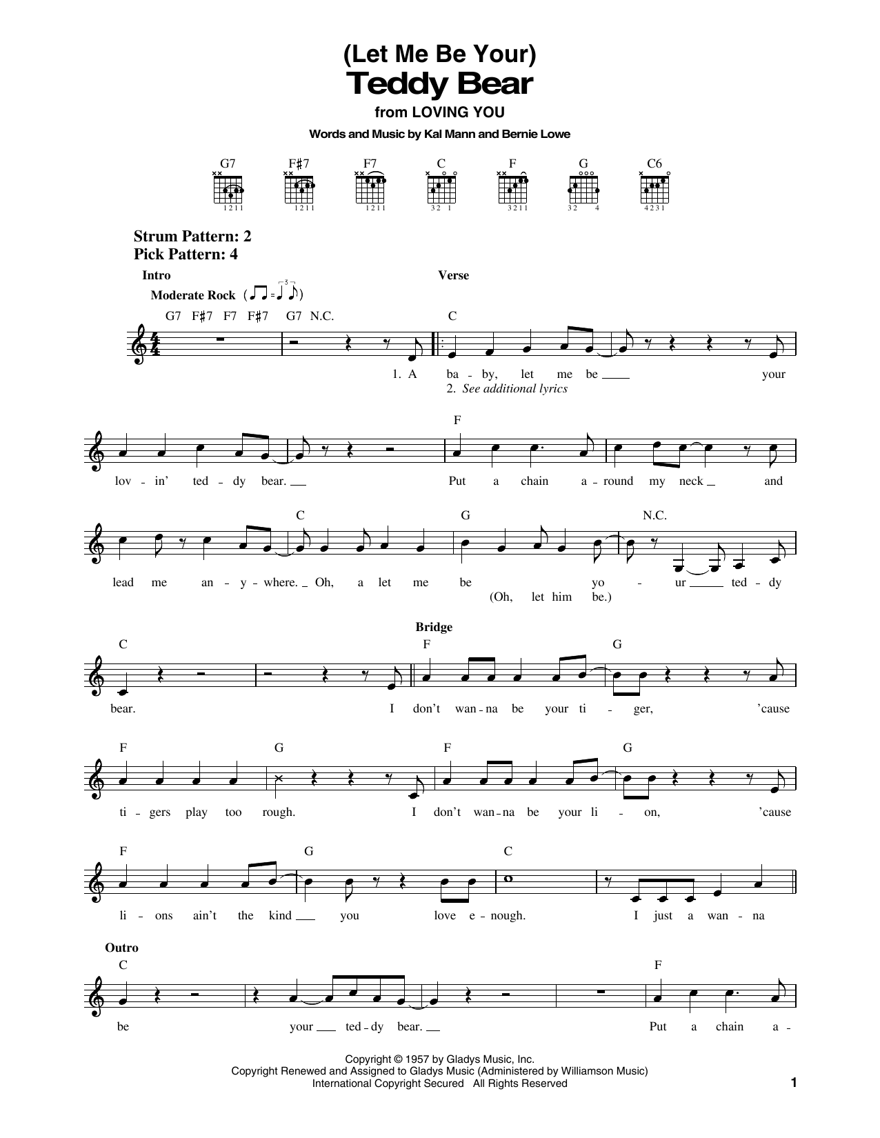 Download Elvis Presley Teddy Bear Sheet Music and learn how to play Easy Guitar PDF digital score in minutes