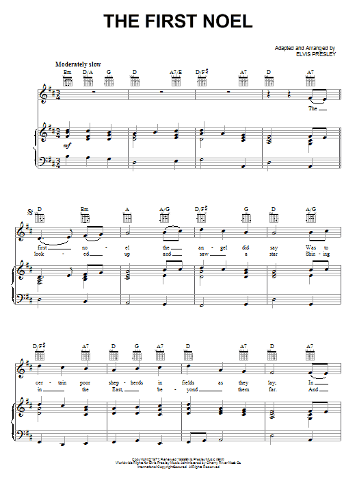 Download Elvis Presley The First Noel Sheet Music and learn how to play Piano, Vocal & Guitar (Right-Hand Melody) PDF digital score in minutes