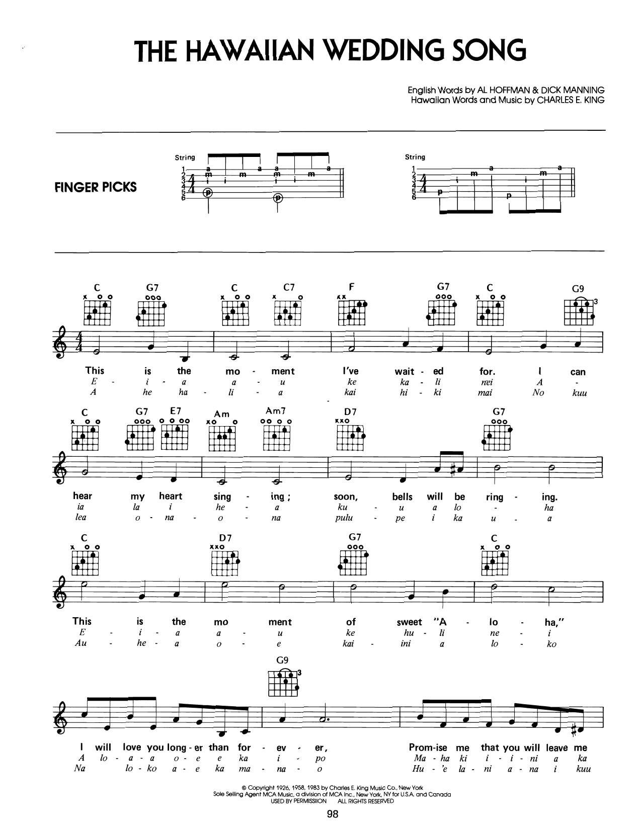 Download Elvis Presley The Hawaiian Wedding Song (Ke Kali Nei Au) Sheet Music and learn how to play Easy Guitar PDF digital score in minutes