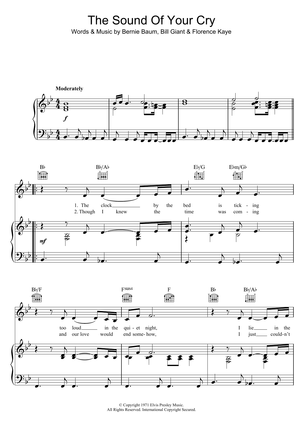 Download Elvis Presley The Sound Of Your Cry Sheet Music and learn how to play Piano, Vocal & Guitar (Right-Hand Melody) PDF digital score in minutes