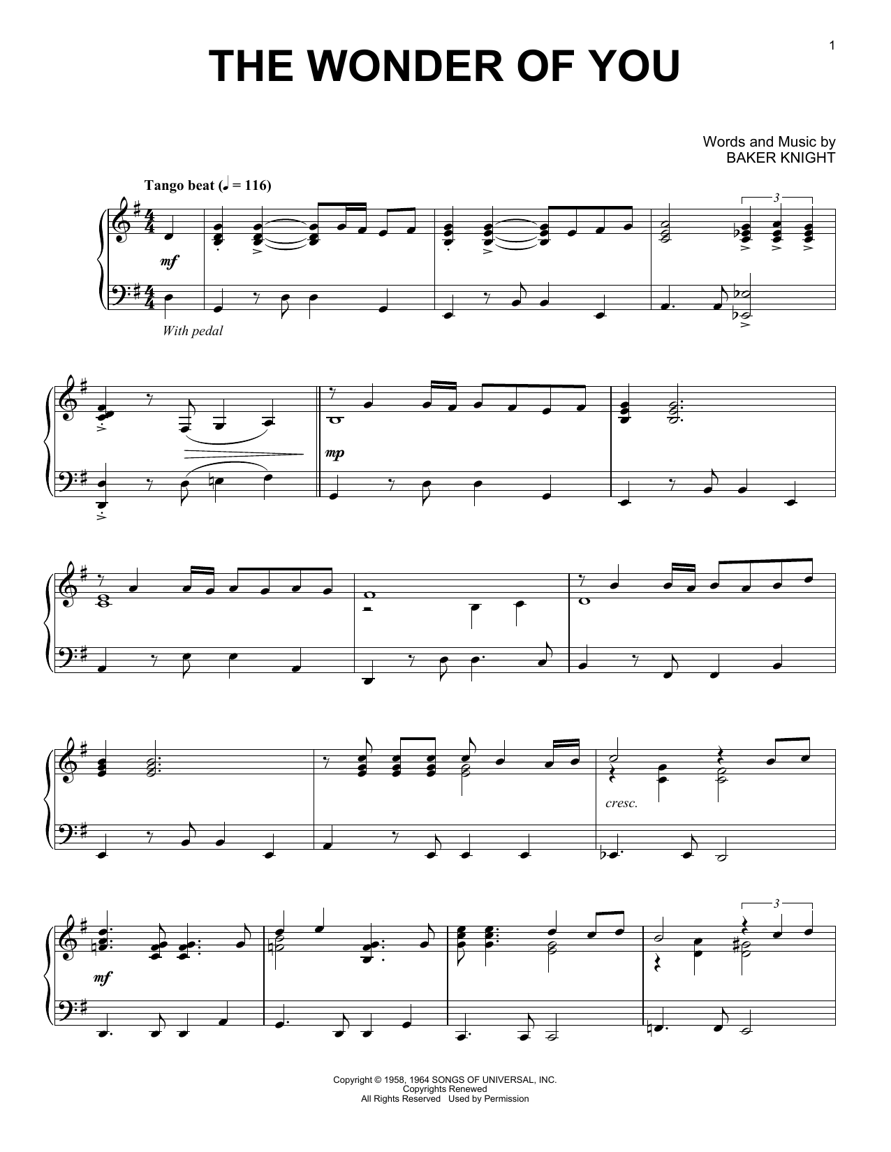 Download Elvis Presley The Wonder Of You [Jazz version] Sheet Music and learn how to play Piano Solo PDF digital score in minutes