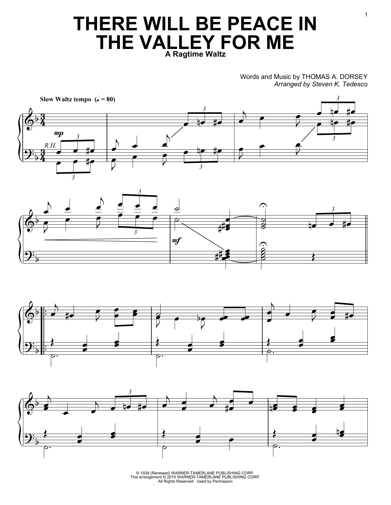 Download Elvis Presley There Will Be Peace In The Valley For Me Sheet Music and learn how to play Piano PDF digital score in minutes