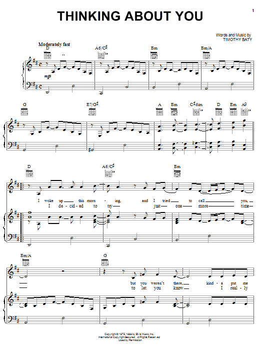 Download Elvis Presley Thinking About You Sheet Music and learn how to play Piano, Vocal & Guitar (Right-Hand Melody) PDF digital score in minutes