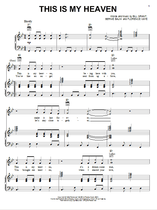 Download Elvis Presley This Is My Heaven Sheet Music and learn how to play Piano, Vocal & Guitar (Right-Hand Melody) PDF digital score in minutes