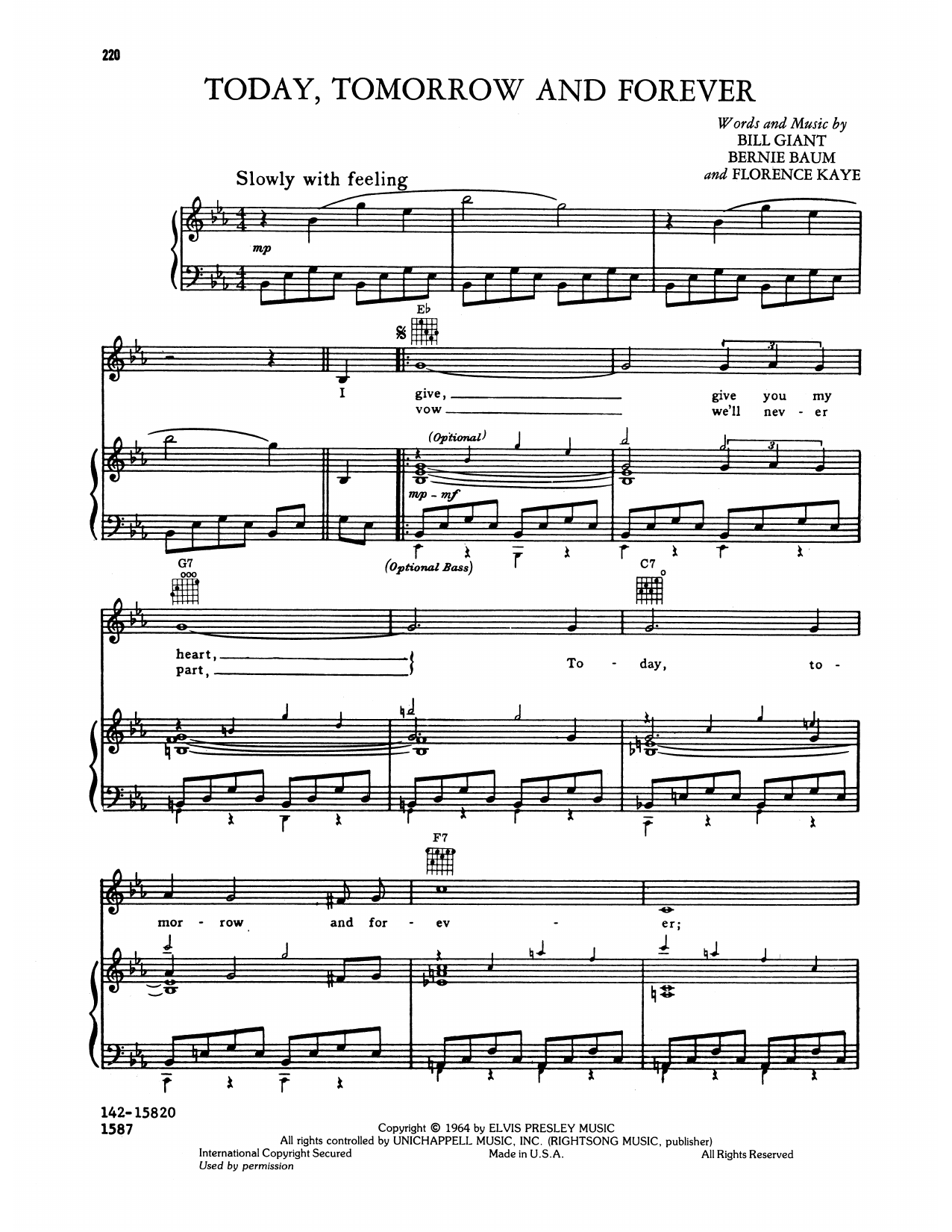 Download Elvis Presley Today, Tomorrow And Forever Sheet Music and learn how to play Piano, Vocal & Guitar Chords (Right-Hand Melody) PDF digital score in minutes
