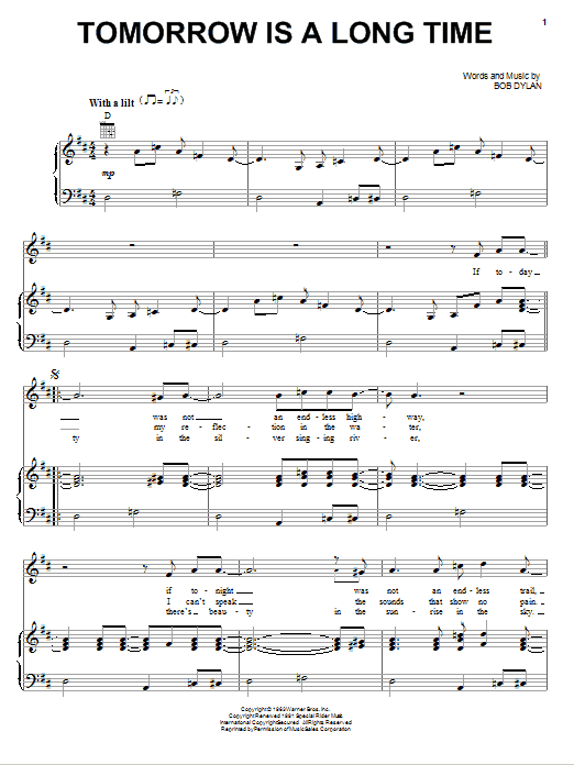 Download Elvis Presley Tomorrow Is A Long Time Sheet Music and learn how to play Lyrics & Chords PDF digital score in minutes