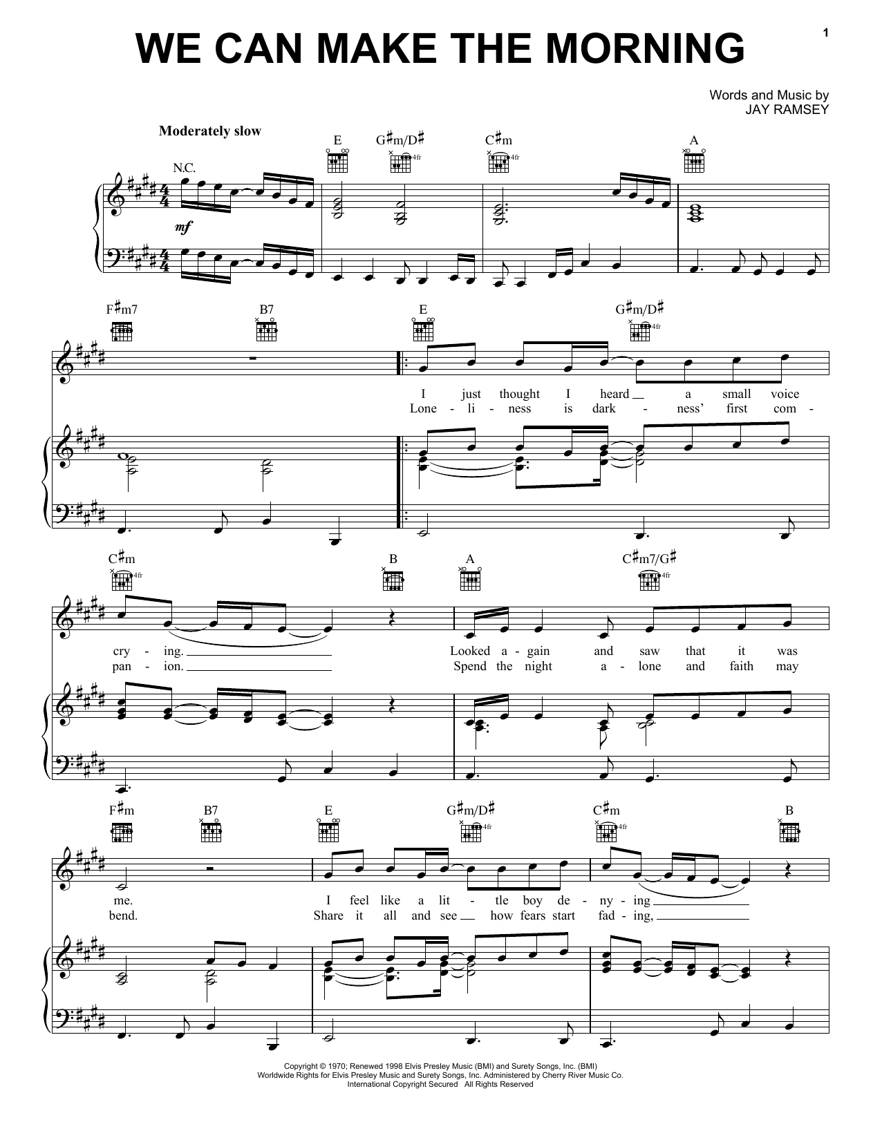 Download Elvis Presley We Can Make The Morning Sheet Music and learn how to play Piano, Vocal & Guitar Chords (Right-Hand Melody) PDF digital score in minutes