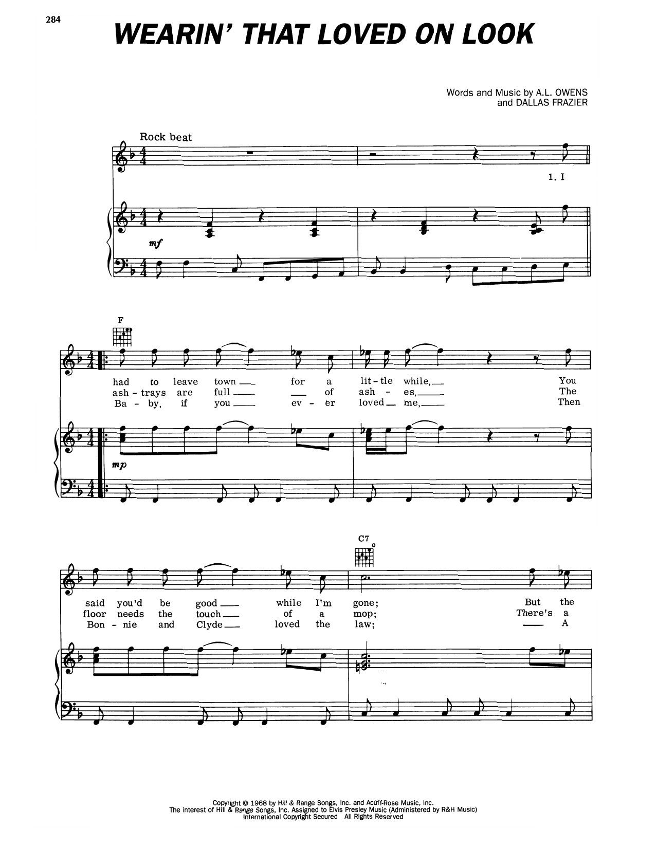 Download Elvis Presley Wearin' That Loved On Look Sheet Music and learn how to play Piano, Vocal & Guitar Chords (Right-Hand Melody) PDF digital score in minutes