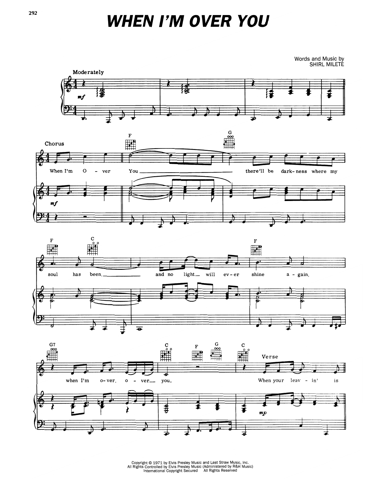 Download Elvis Presley When I'm Over You Sheet Music and learn how to play Piano, Vocal & Guitar Chords (Right-Hand Melody) PDF digital score in minutes