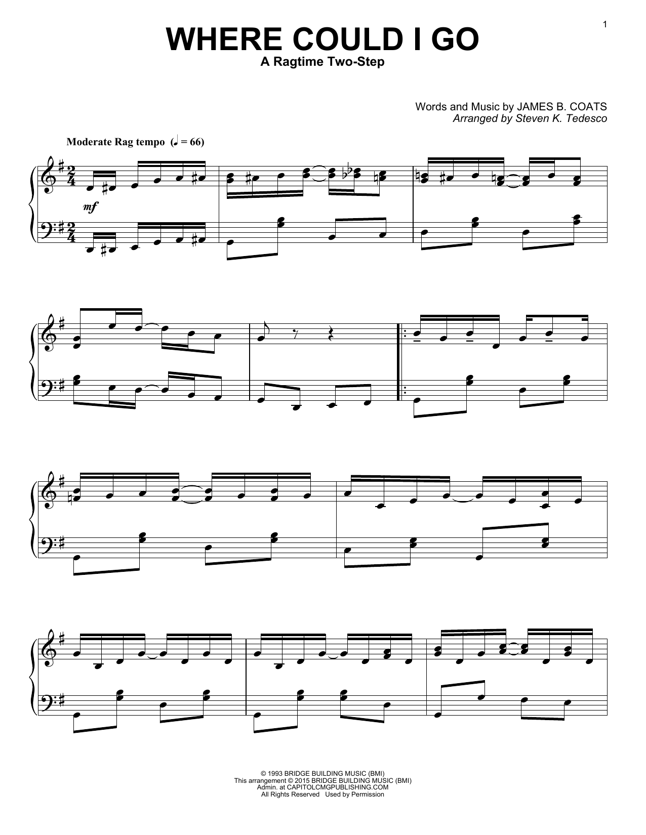 Download Steven K. Tedesco Where Could I Go Sheet Music and learn how to play Piano PDF digital score in minutes