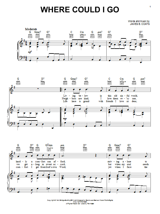 Download Elvis Presley Where Could I Go Sheet Music and learn how to play Super Easy Piano PDF digital score in minutes