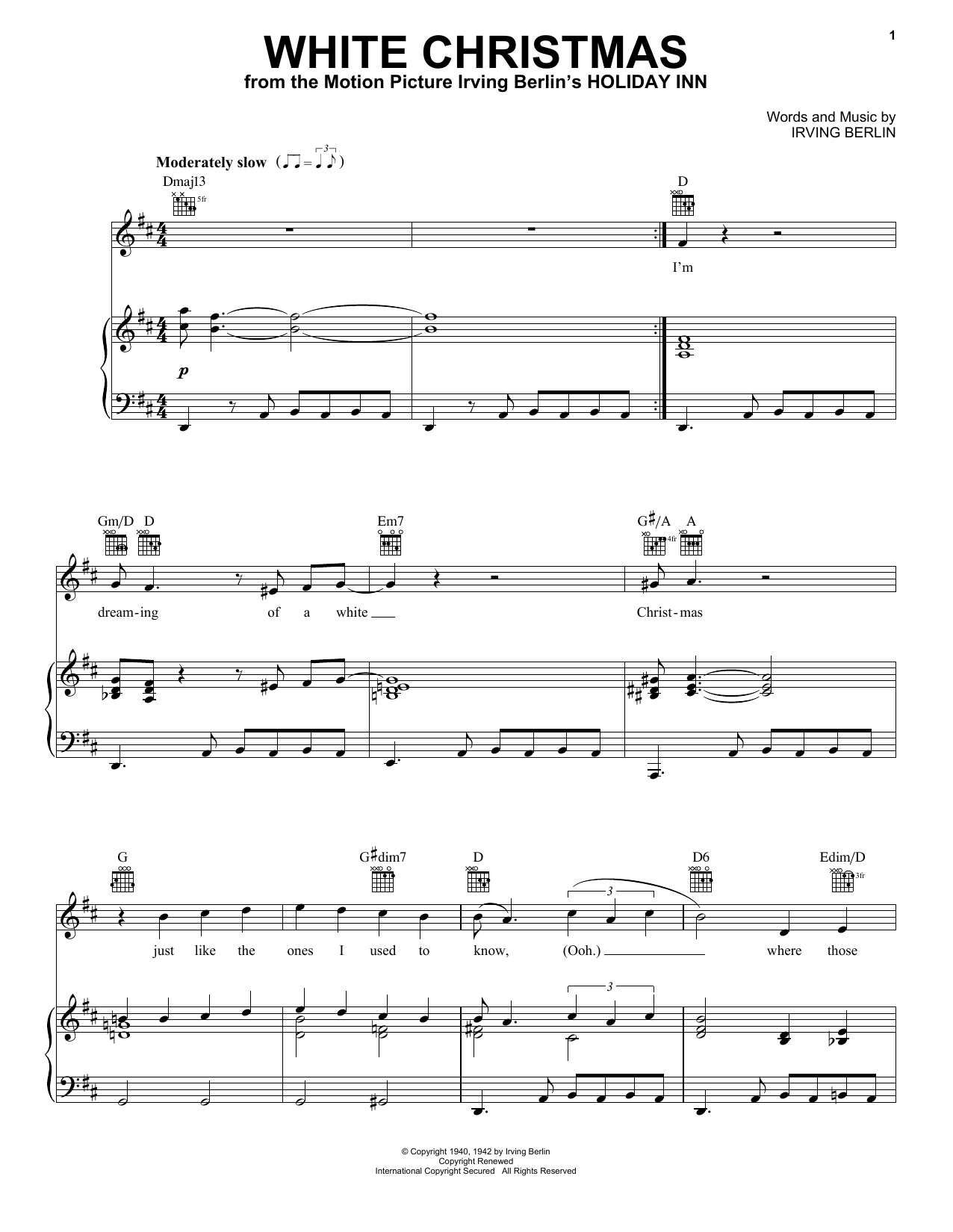 Download Elvis Presley White Christmas Sheet Music and learn how to play Piano, Vocal & Guitar Chords (Right-Hand Melody) PDF digital score in minutes